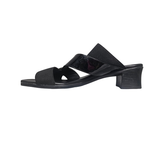 Munro American Shoes - Munro American Womens 6.5 WW Black Patent Elastic Low Block Heel Slide Sandals